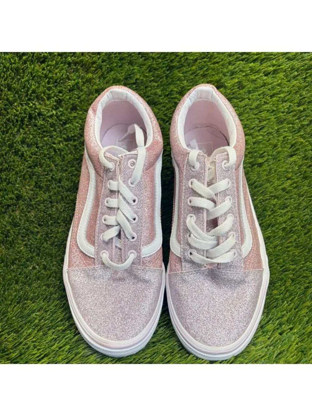 Vans Old Skool Girls Size 6.5Y Pink Glitter Athletic Skateboard Shoes Sneakers
